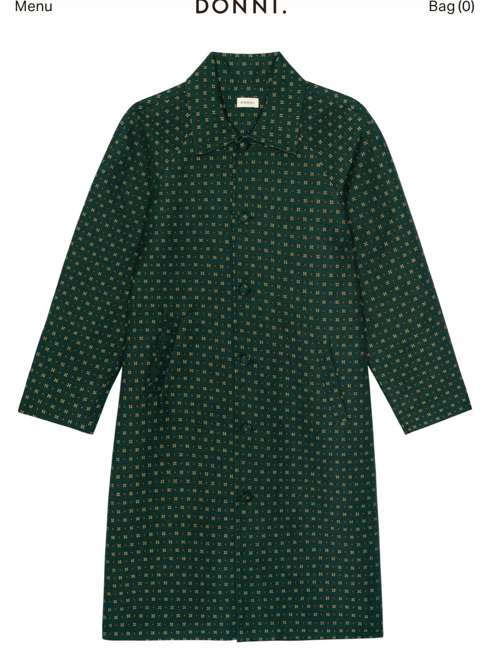 DONNI. Dark Green Daisy Coat with Yellow and Orange Accent Dots - Picture 10 of 11